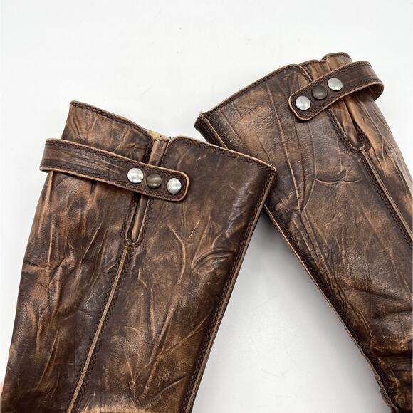 U ROADS Heeled Boots Womens 8 Brown Distressed Leather Knee High Round Toe - Picture 8 of 16